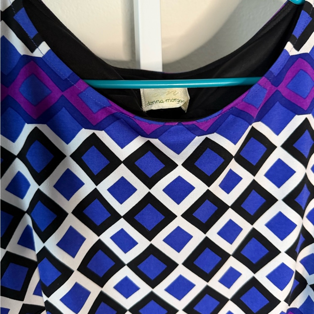 Donna Morgan Geometric Patterned Layered Blue and… - image 5